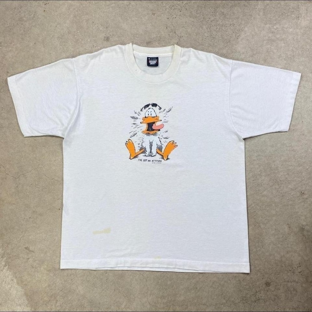 Vintage 80s Ive Got An Attitude Shirt Size XL White 1987 Airwaves Duck Funny